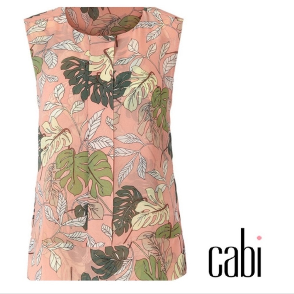 CAbi #5351 Sleeveless Tropical Floral Monstera Palm Leaf Blouse S blouse shirt